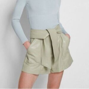 JONATHAN SIMKHAI Mari Vegan Leather Tie Shorts Eucalyptus Sage Green High Waist